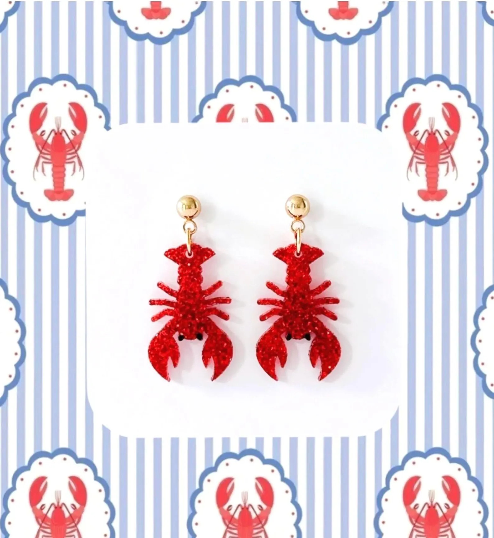 Lobster Earrings: Red Glitter Lobster Summer Earrings, Crawfish Earrings, Beach Earrings, Clambak... | Etsy (Global)