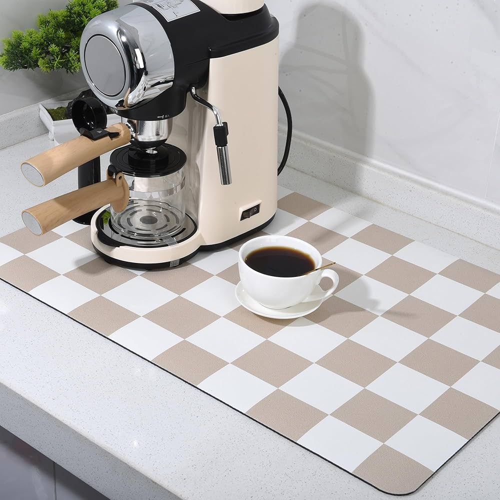 Ohocut Checkered Dish Drying Mat for Kitchen Counter, Coffee Bar, Coffee Station Accessories, Abs... | Amazon (US)