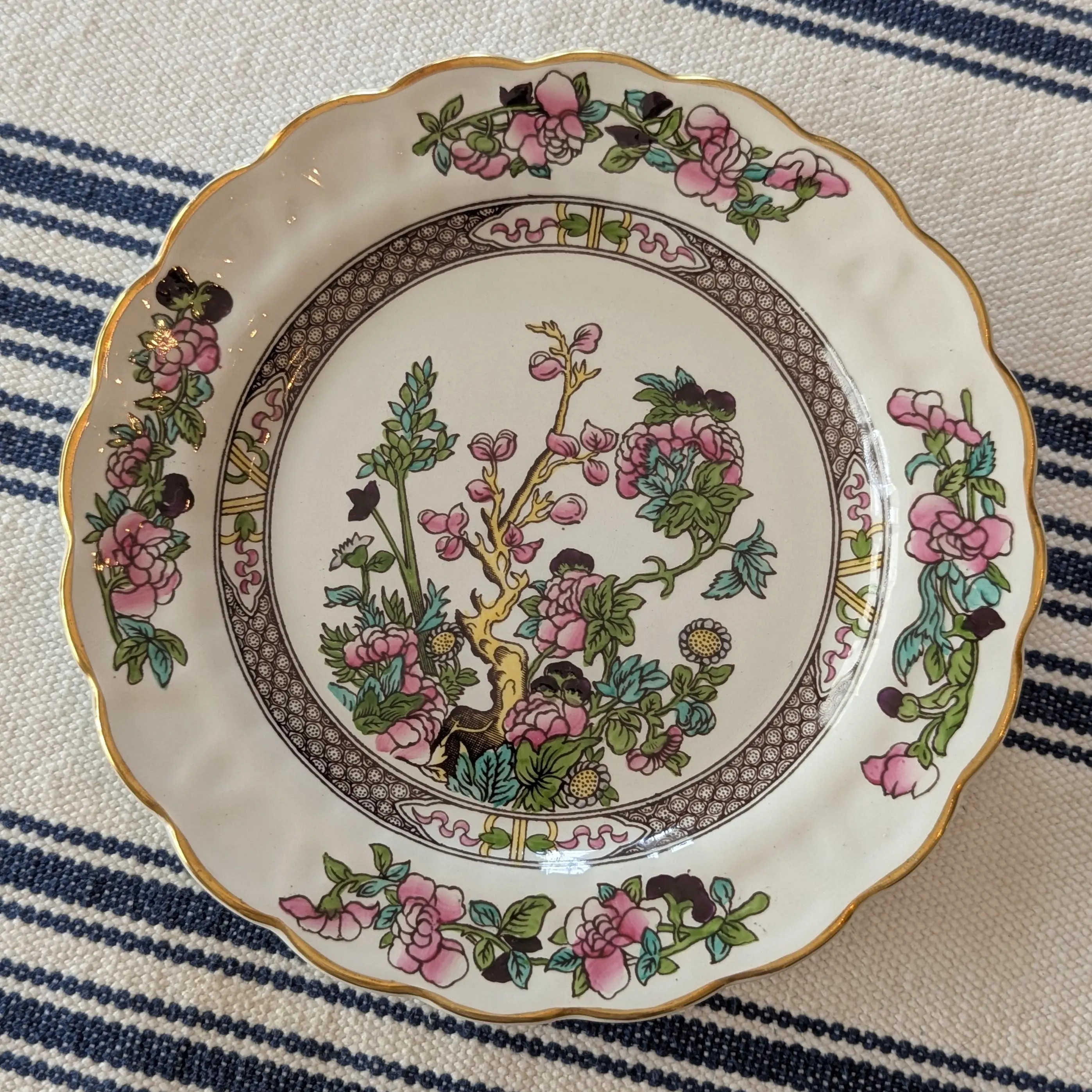 Booths | Indian Tree | Plate | Made in England | Earthenware | Pink Gold Chinoiserie | Scalloped | Vintage | Hollywood Regency | Retro Glam | Etsy (Global)