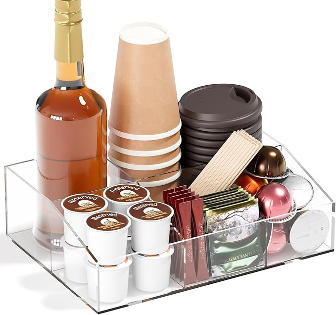 Coffee Bar Station Organizer, Acrylic Countertop Holder for Pod Cup Condiment Stirrers Snack Tea,... | Amazon (US)