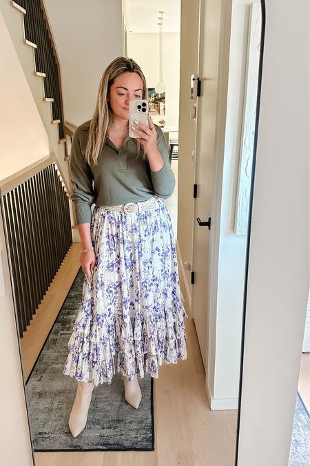 This floral maxi skirt is light enough for summer, but such a great transitional piece to style into fall. 

Skirt is TTS - I took a 6.

Paired it with an olive green polo sweater, a cream woven belt, and my favorite Nordstrom Anniversary Sale buy that’s still in stock - knee high boots! 👢

#LTKstyletip #LTKxNSale #LTKSeasonal