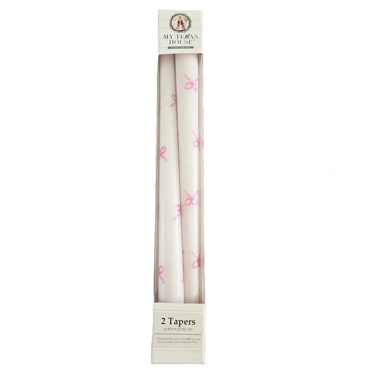 My Texas House 1-Wick Paraffin Wax 11" Smooth Taper with Pink Bow, Unscented, White, 2 Count - Wa... | Walmart (US)