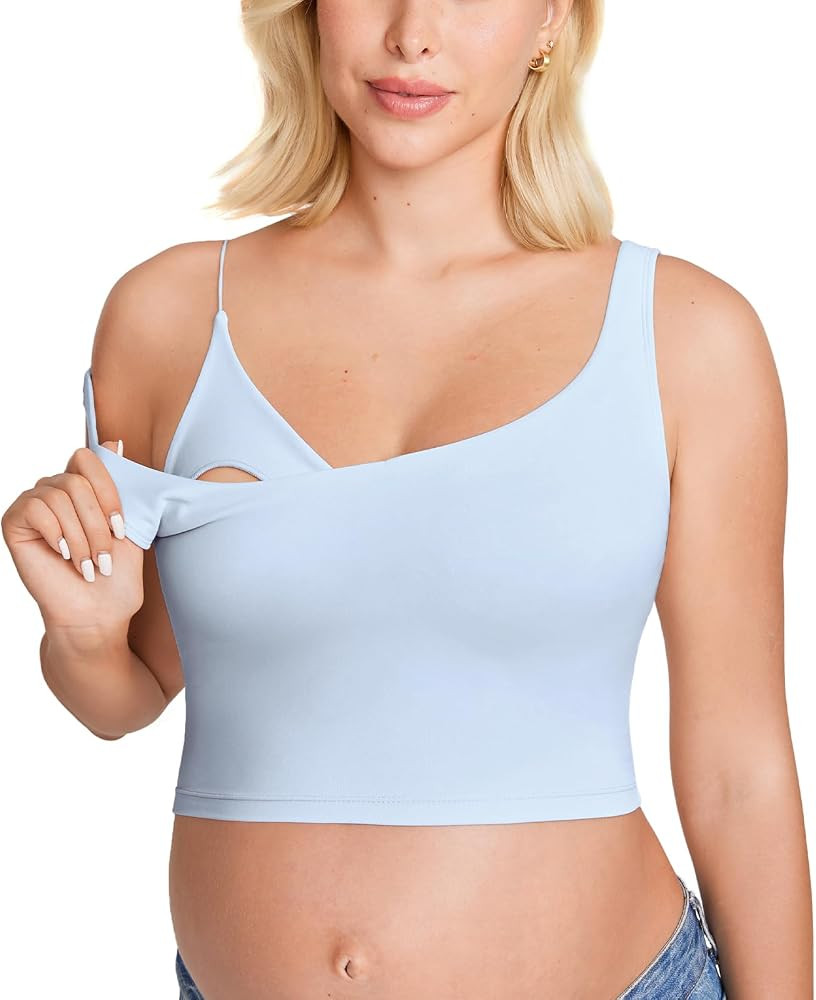 MOMANDA Women's Nursing Bras Longline Sports Breastfeeding V Neck Sleeveless Crop Tank Top with B... | Amazon (US)