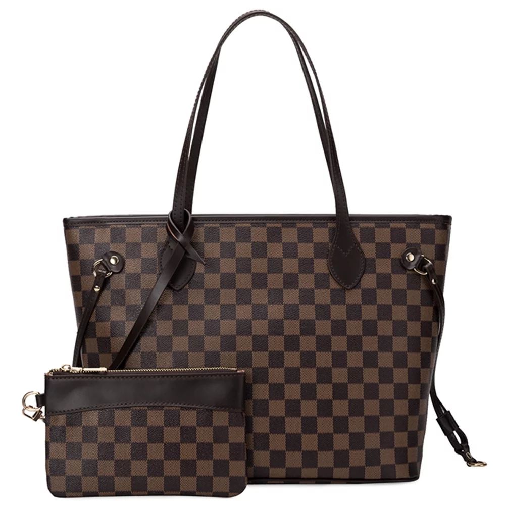 Sexy Dance Womens Brown Checkered Tote Shoulder Bag Purse With Inner Pouch - PU Vegan Leather Sho... | Walmart (US)