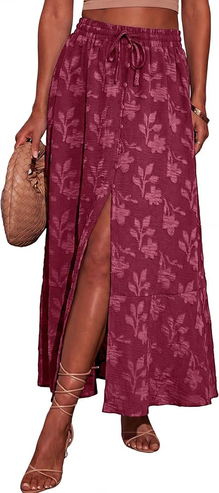 Simplee Women Summer Boho Maxi Skirts Floral High Waisted Slit Front Flowy Beach Long Skirt with ... | Amazon (US)