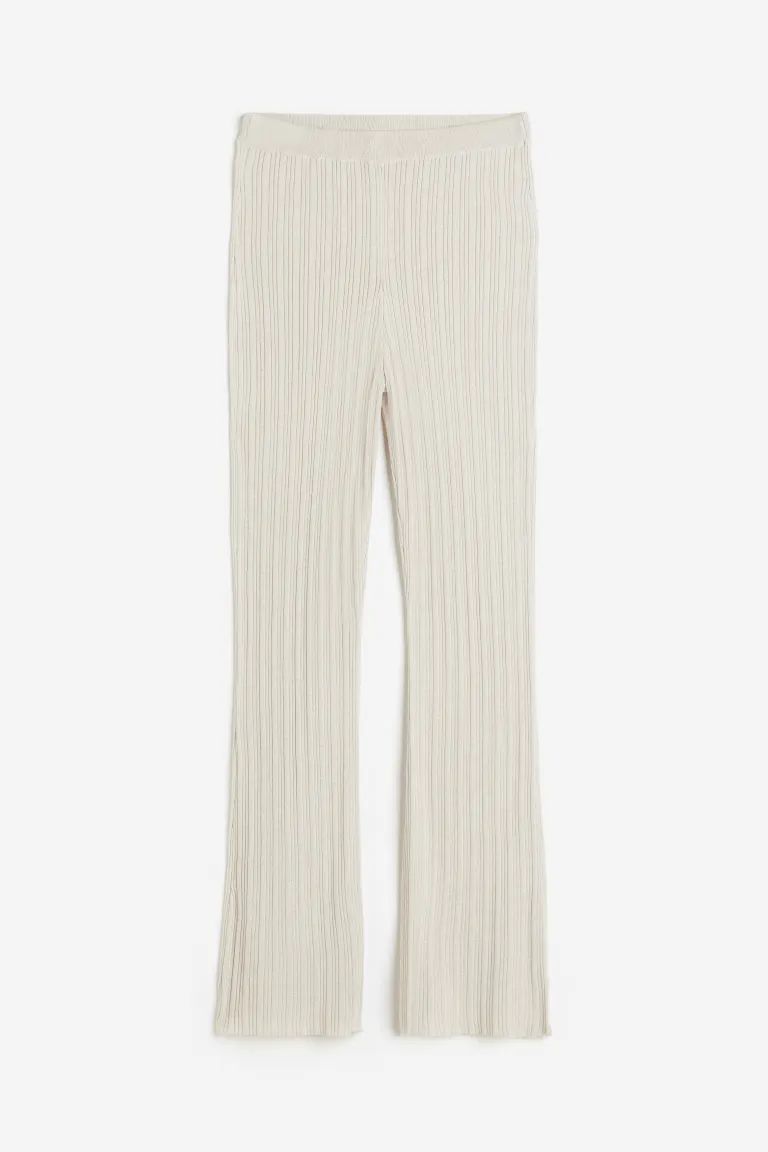 Rib-knit flared trousers - Beige - Ladies | H&M US | H&M (US + CA)