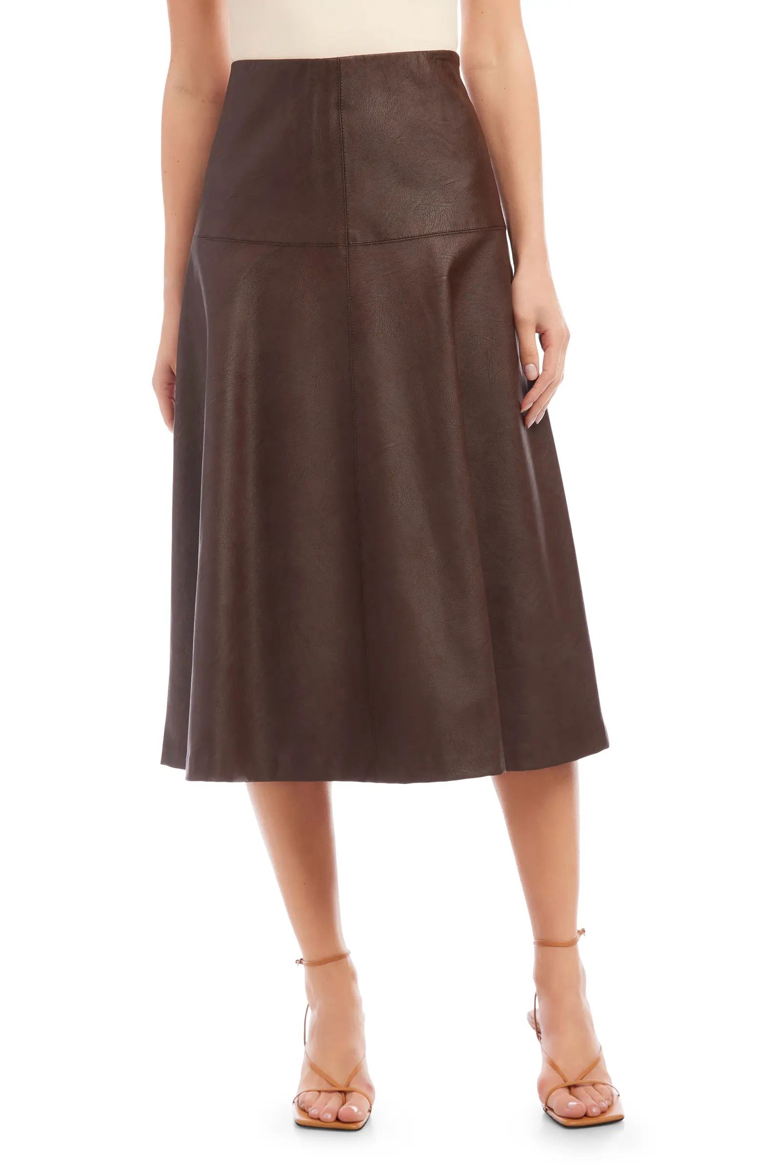 Karen Kane Faux Leather A-Line Midi Skirt | Nordstrom | Nordstrom