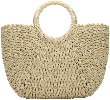 Hand-woven Straw Large Hobo Bag for Women Round Handle Ring Toto Retro Summer Beach Straw Bag | Amazon (US)