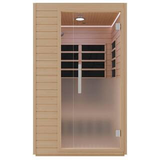 Indoor 2-Person Infrared Cabin Sauna with Canadian Hemlock Wood, Low EMF Heating Panels, Chromotherapy and Glass Door | The Home Depot