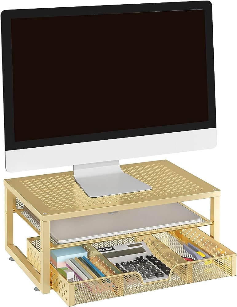 Simple Trending-Metal Monitor Stand Riser and Computer Desk Organizer with Drawer for Laptop, Com... | Amazon (US)