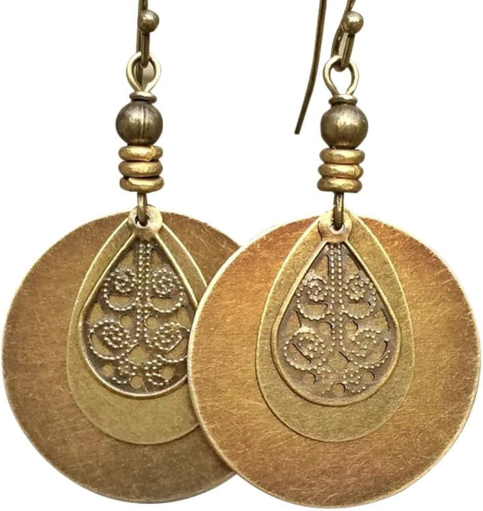Bohemian Earrings - Dangle Boho Earrings - Brass Dangle Earrings - Boho Jewelry - Bohemian Jewelr... | Amazon (US)