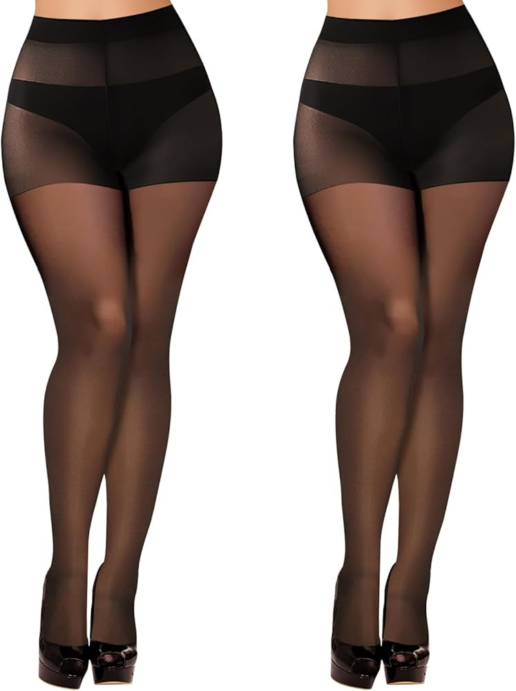 20D 2 Pairs Black Sheer Tights for Women- Comfortable Ultra-Thin High-Waisted Pantyhose with Rein... | Amazon (US)