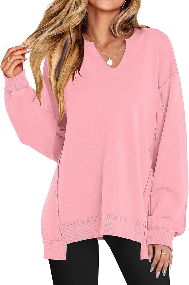 ANRABESS Women's Long Sleeve V-Neck Oversized Sweatshirts | Amazon (US)