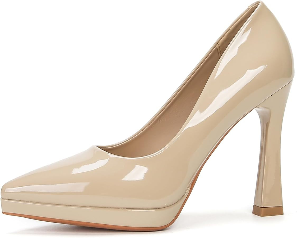 Zapatos de tacón de aguja con plataforma de charol para mujer, sexy, punta cerrada, sin cordones... | Amazon (US)