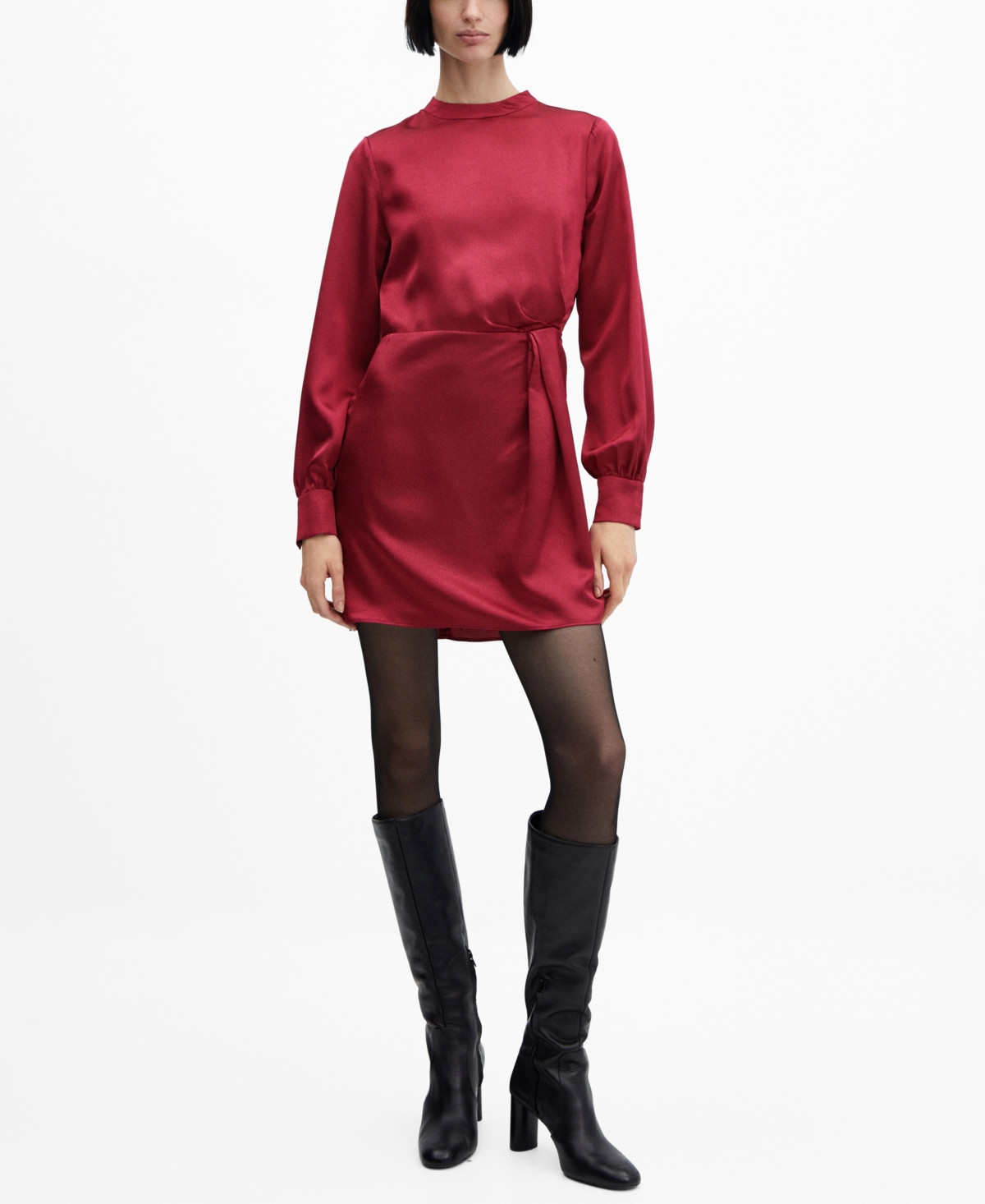 Mango Women's Puffed Sleeves Satin Dress - Medium Red | Macy's