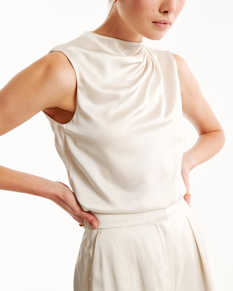 Satin High-Neck Draped Cowl Top | Abercrombie & Fitch (US)