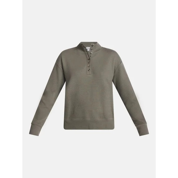 Scenario Women's and Women's Plus Waffle Knit Button Top with Long Sleeves, Sizes XS-4X | Walmart (US)