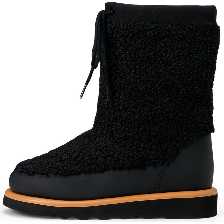 Rey Wool Lined Rubber Toe Caps Lace-Up Snug Fit Snow Boots, Black | Maisonette