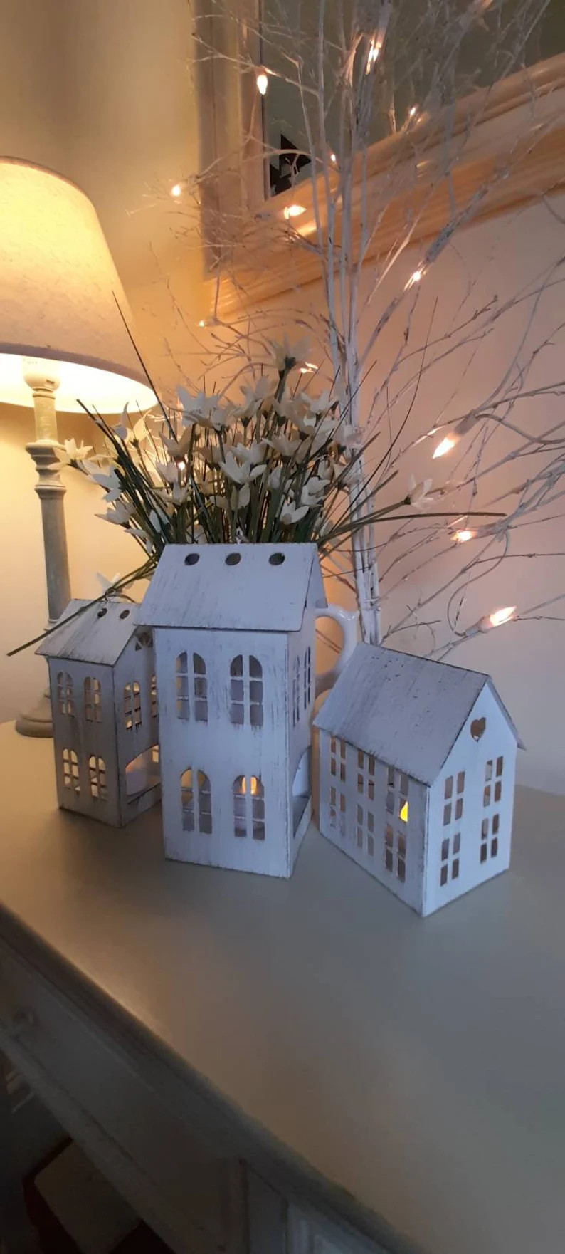 T-light Houses, 3x White Painted Metal Candle Holders, Houses, Scandi Style, Gift, Birthday Prese... | Etsy (US)