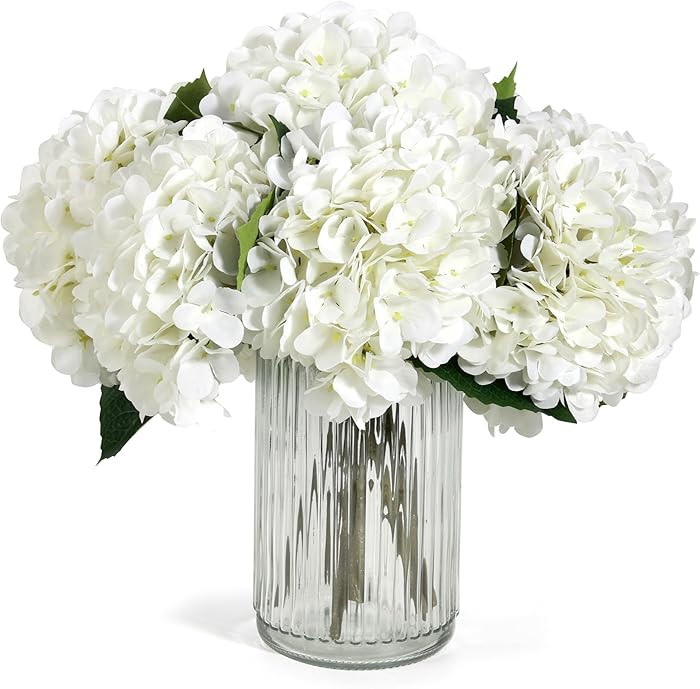 Auihiay 8PCS White Artificial Hydrangea Flowers Bouquets, Silk Hydrangea Flowers with Stems and L... | Amazon (US)