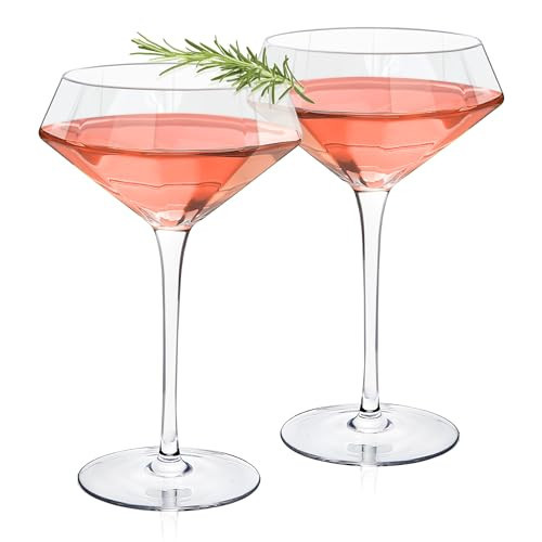 Lidy Diamond Martini Glasses Set of 2, 11 Oz, Large Crystal Coupe Martini Glasses Hand Blown, Lead-Free, Cocktail Bar Glassware for Espresso, Margarita, Manhattan, Champagne, Women Gifts for Birthday | Amazon (US)