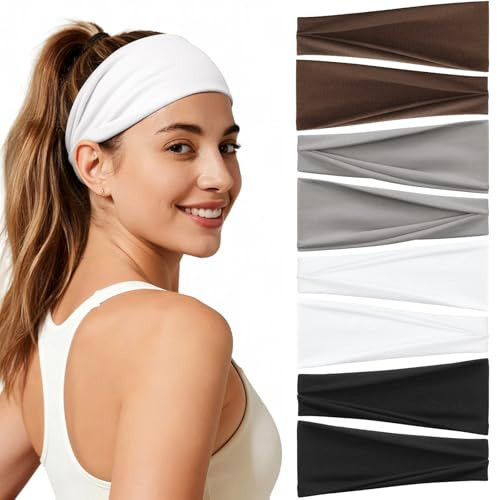 Awumbuk Headbands for Women, 8 Pack Non-Slip Moisture Wicking Sports Wide Head Bands, Stretchy Elastic Fabric, Multiple Colors Securing Hair for Fashion, Sports, Yoga, Running | Amazon (US)