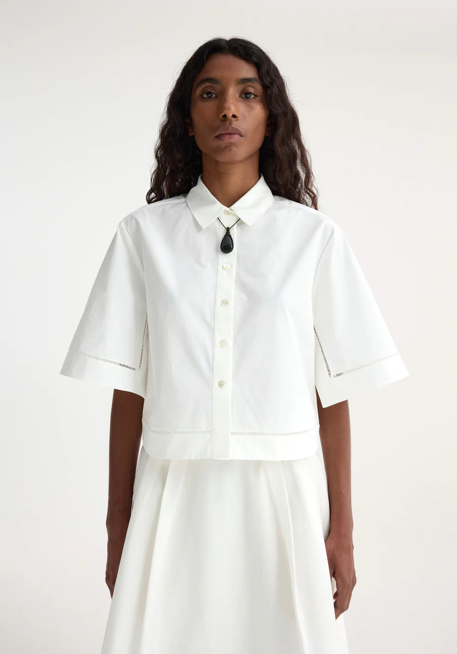 ladder embroidered poplin shirt | optic white | Rohe