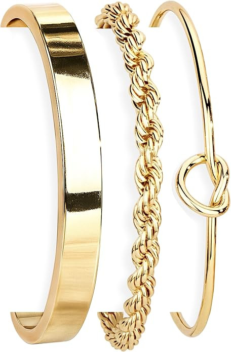 925 Sterling Silver Bracelets for Women Stack, 14K Gold Plated Bangle Cuff Jewelry Set Trendy, Ad... | Amazon (US)