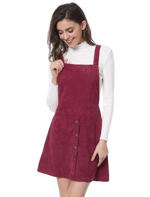 INSPIRE CHIC Women's Corduroy Button Front A-Line Bib Overall Pinafore Skirts Burgundy Medium | Target