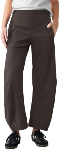 Womens Barrel Travel Pants Elastic Waist Baggy Ankle Pants with Pockets | Amazon (US)