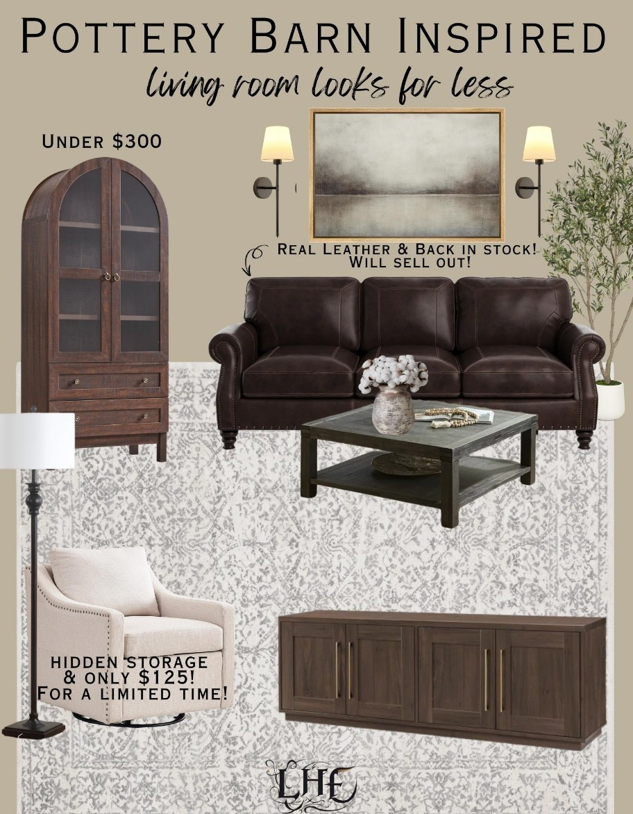Designer looks for less yes please 🙏. Shop by clicking the thumbnails below 👇.  . . Storage cabinet, cabinet, living room cabinet, living room furniture, affordable living room, affordable living room furniture, modern farmhouse living room, living room inspo, living room decor, farmhouse living room, leather sofa, swivel chair, accent chair, affordable accent chair, vintage rug, farmhouse rug, area rug, neutral home decor, neutral living room, landscape wall art, wall art, wall lights, rechargeable wall lights, wireless wall lights, coffee table, rustic coffee table, floor lamp, farmhouse floor lamp, console table, tv entertainment center, tv stand, tv cabinet, olive tree, affordable home decor, affordable home, designer inspired, designer looks for less, designer looks 

#LTKHome #LTKSaleAlert #LTKStyleTip
