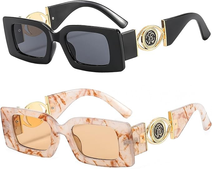 Allarallvr Classic Y2K Small Rectangle Chunky Frame Sunglasses for Women Men Retro Trendy Metal S... | Amazon (US)