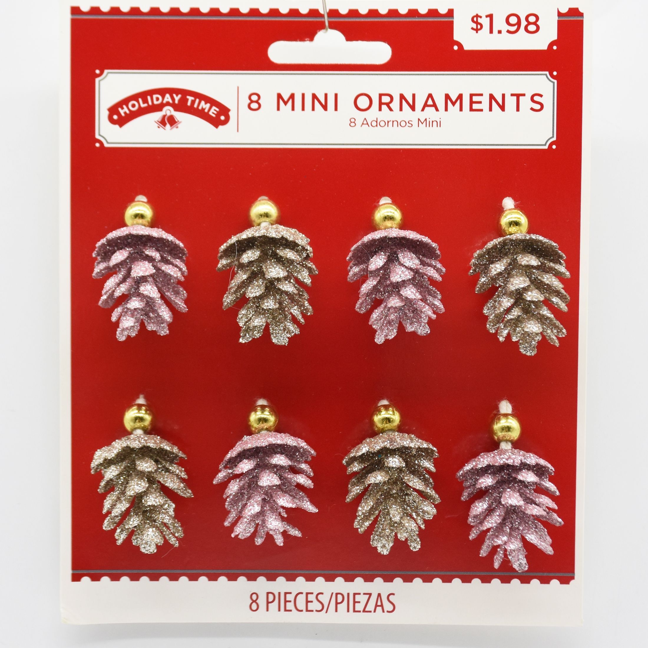 Holiday Time Pink & Gold Miniature Hanging Natural Pine Cone Christmas Tree Ornament Set, 8 Count... | Walmart (US)