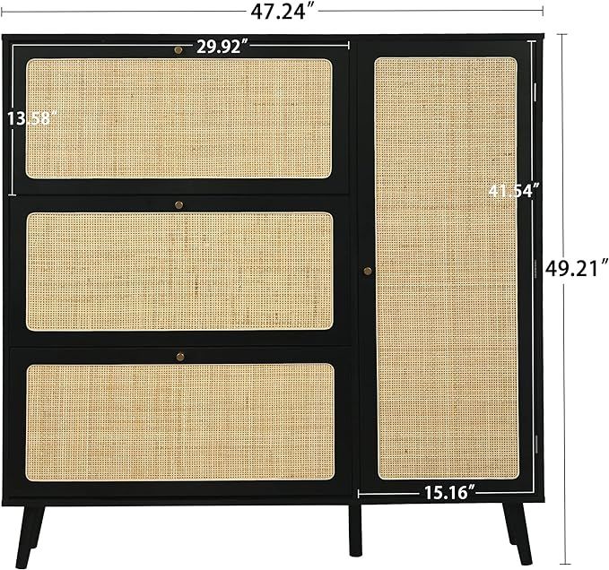 FOKWE Natural Rattan Shoe Cabinet, Shoe Cabinet with 3 Flip Drawers and Storage Shelves, Modern 3... | Amazon (US)