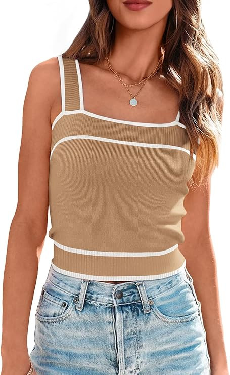 NALANISA Women's Trendy Summer Square Neck Slim Fit Crop Tank Tops 2024 Casual Color Block Sleeve... | Amazon (US)