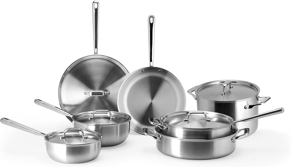 Misen 5-Ply Stainless Steel Cookware Set: 3 QT Stainless Steel Saucier with Lid, 3 QT Saute Pan w... | Amazon (US)