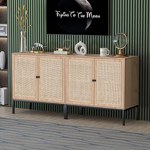 Yechen Set of 2 Sideboard Storage Cabinet with Handmade Natural Rattan Doors, Accent Cabinet Ratt... | Amazon (US)