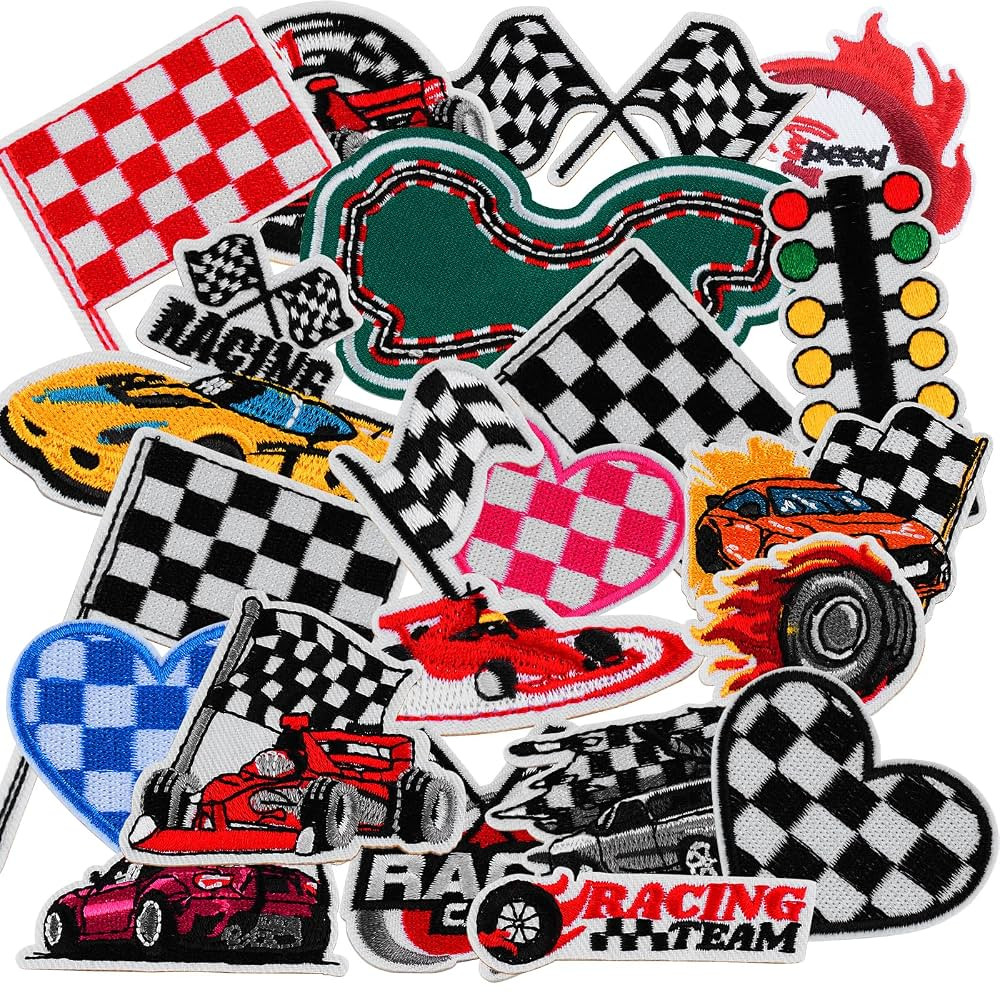 20pcs Checkered Racing Flag Iron/Sew on Patches, F1 Fashion Embroidered Applique, Car Motorcycle ... | Amazon (US)