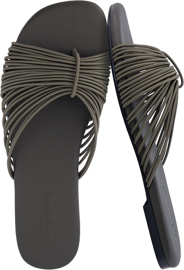 CUSHIONAIRE Lanky Strappy Sandals for Women, Trendy Multi-Strap Square Toe Flat Slide Womens Sand... | Amazon (US)