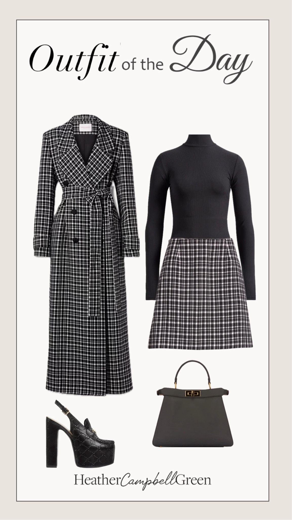 Get Taylor Swift's look out last night in New York City, plaid mini skirts, check pattern coat, platform sling back pumps designer leather top handle bag #TaylorSwift

#LTKStyleTip #LTKWorkwear