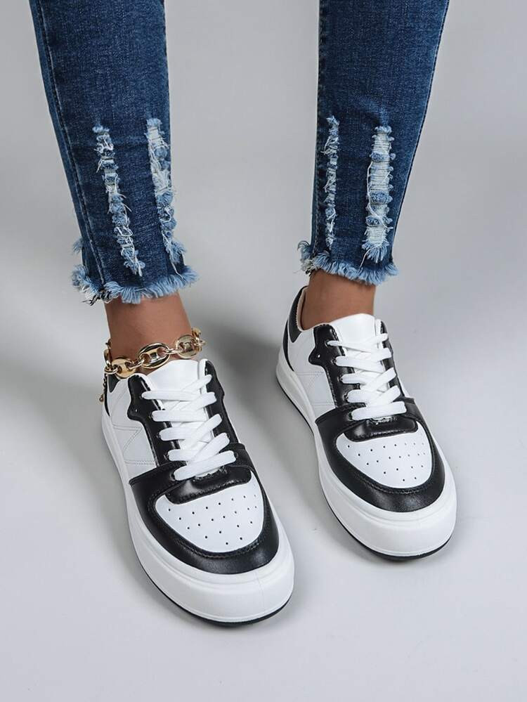 Two Tone Lace-up Front Skate Shoes | SHEIN