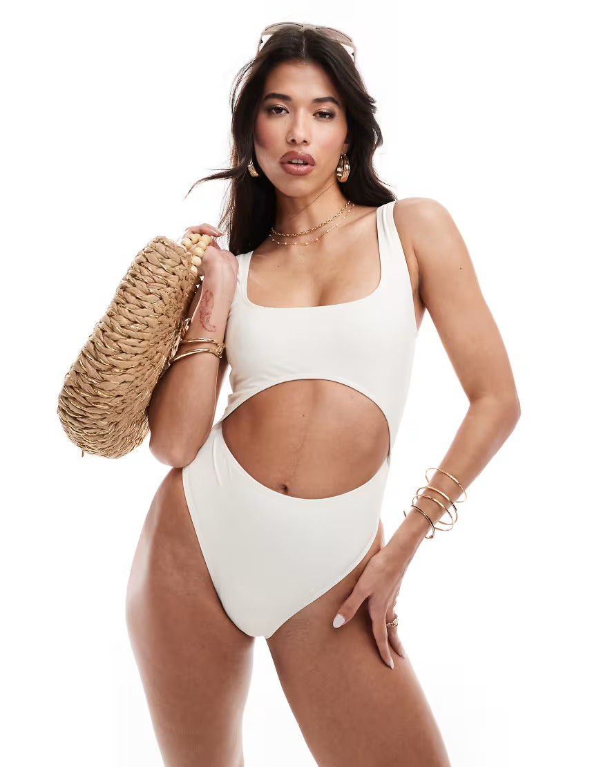 South Beach essential cut out swimsuit in coconut-White | ASOS (Global)