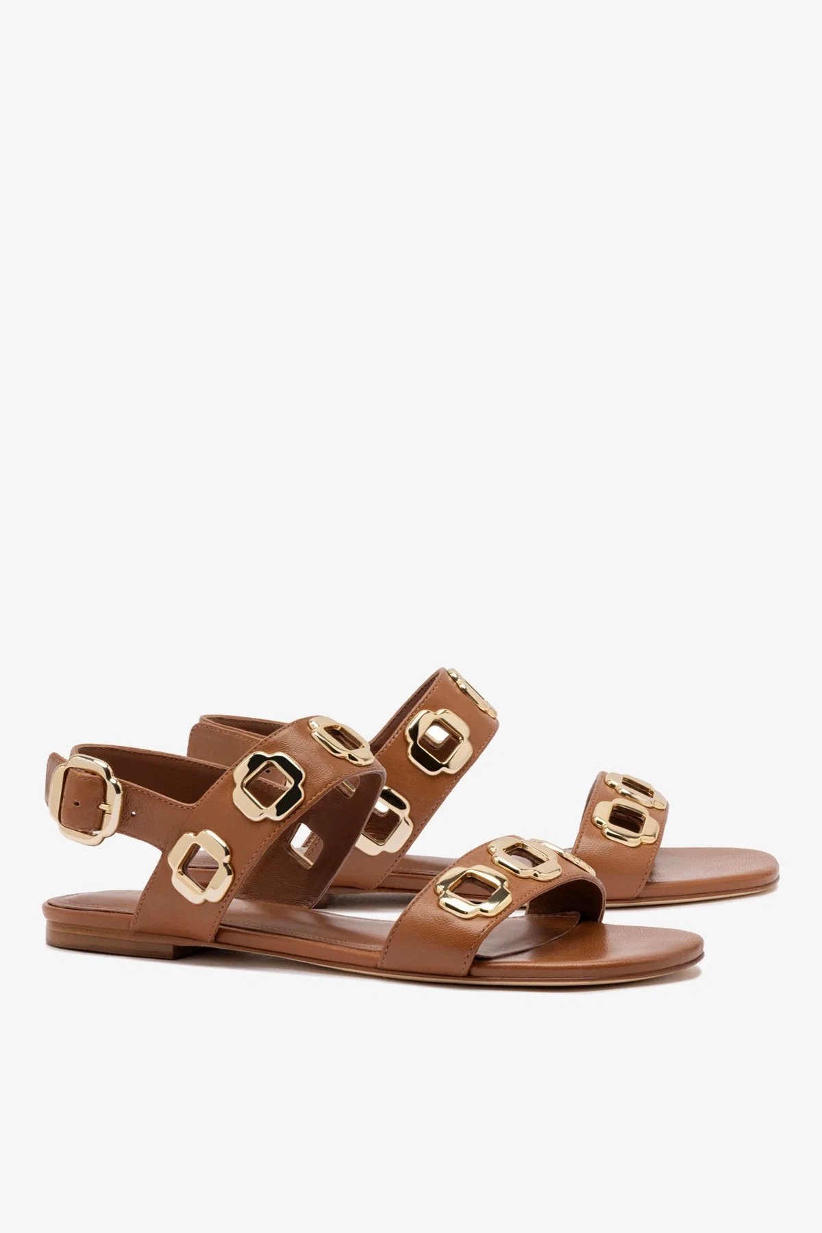 Milan Flat Sandal In Caramel Leather | Larroude