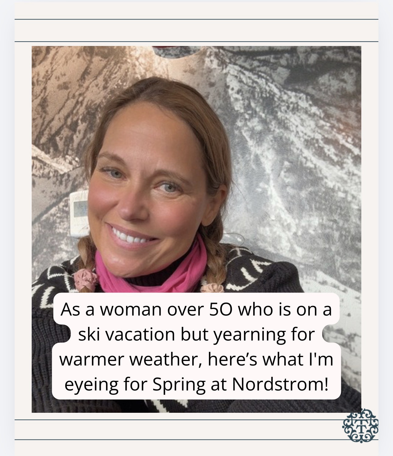 Just hanging in the ski lodge with snow coming down, yearning for spring. I can't help it.

#LTKMidsize #LTKOver40