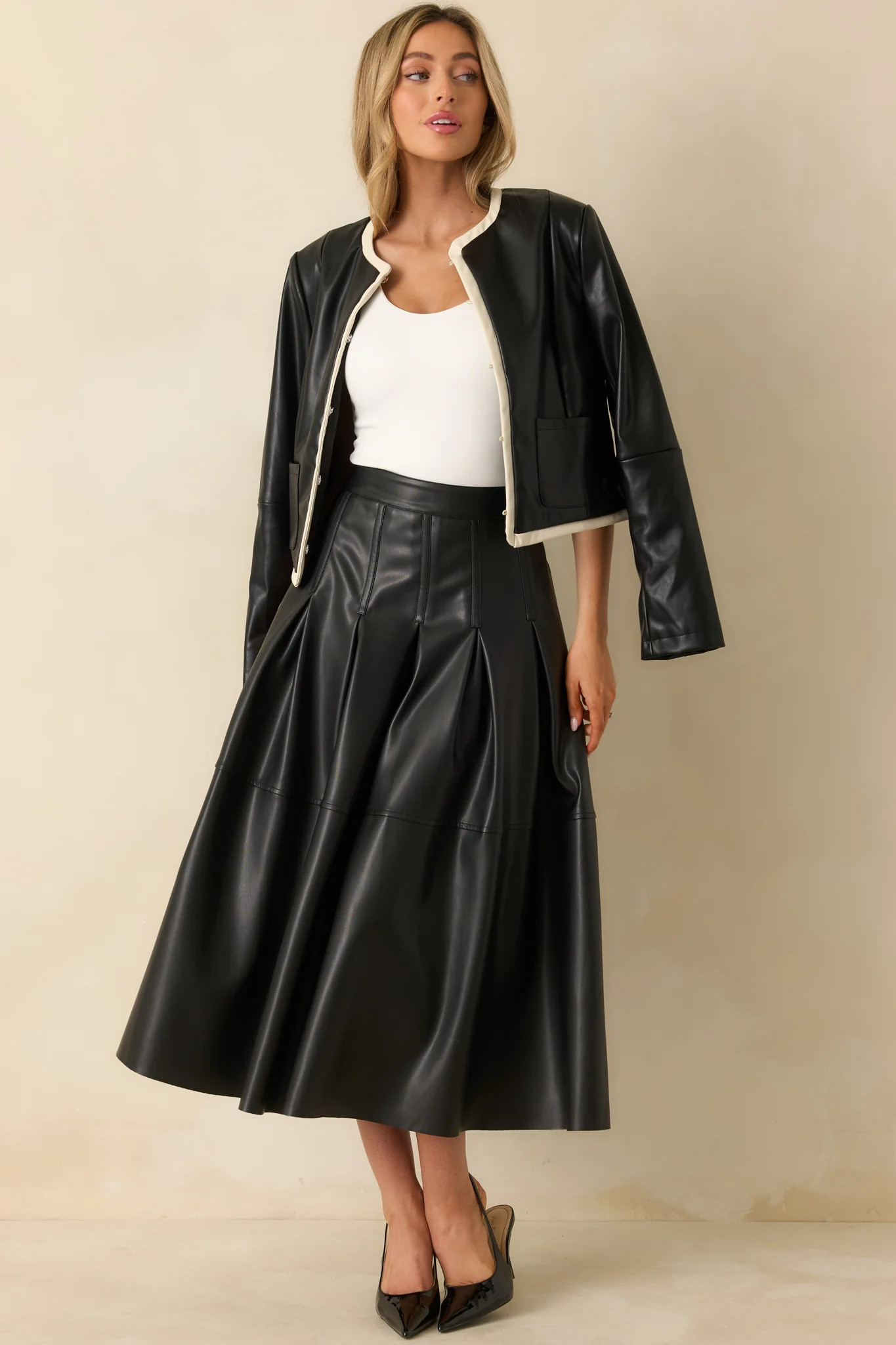 Time For Something New Black Faux Leather Jacket | Red Dress