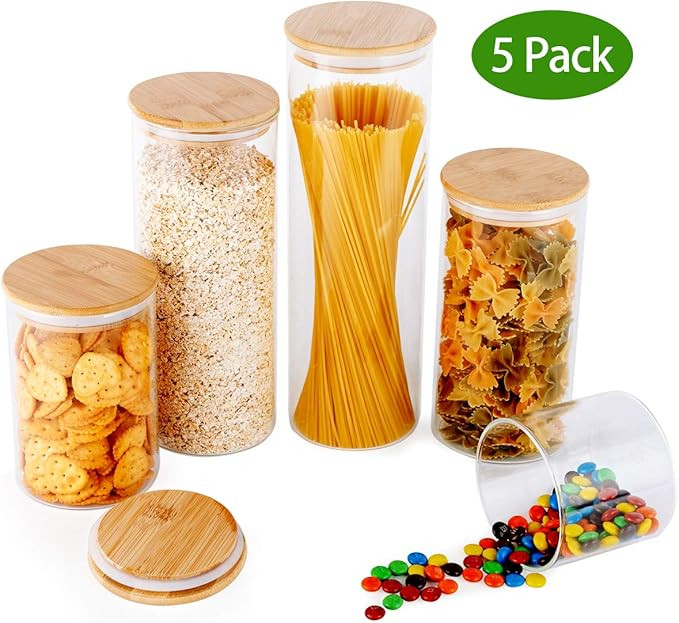 Glass Food Storage Containers with Lids,MEETSUN Glass Canister Set of 5,Large Kitchen Clear Glass... | Amazon (US)