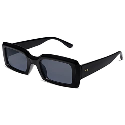 Allarallvr Trendy Rectangle Sunglasses for Women Men Vintage 90's Square Shades Thick Frame Nude Sunnies Sunglasses AR82002, Black | Amazon (US)