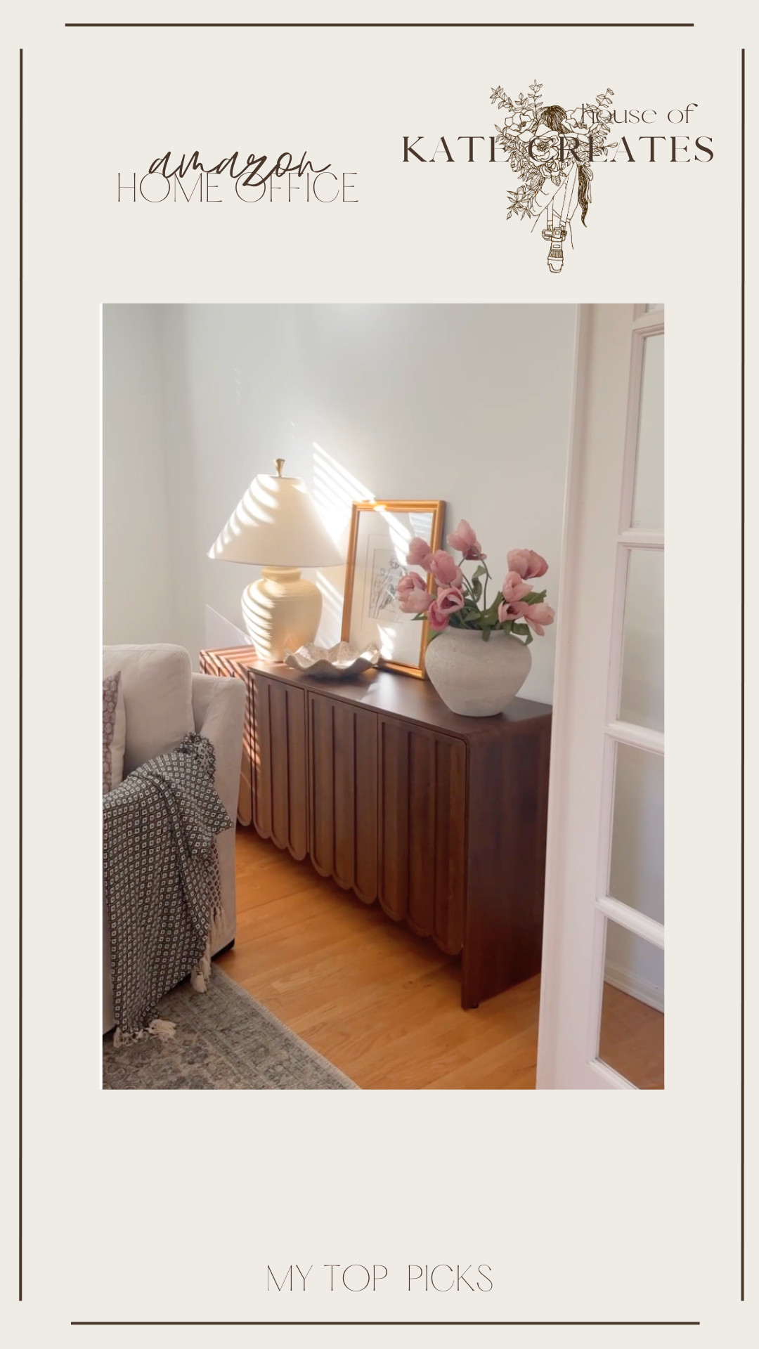 Loving this wood scalloped cabinet to hide all of my office supplies and kids' crafts!  

 #LTKSeasonal #LTKHome