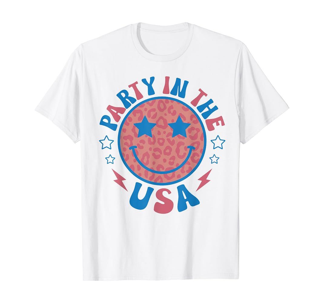 Mens Party in the USA 4th of July Preppy Smile T-Shirt | Amazon (US)