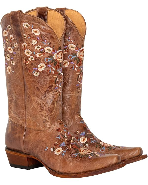Shyanne Women's Maisie Floral Embroidered Western Leather Boot Snip Toe - Bbw217 | Amazon (US)